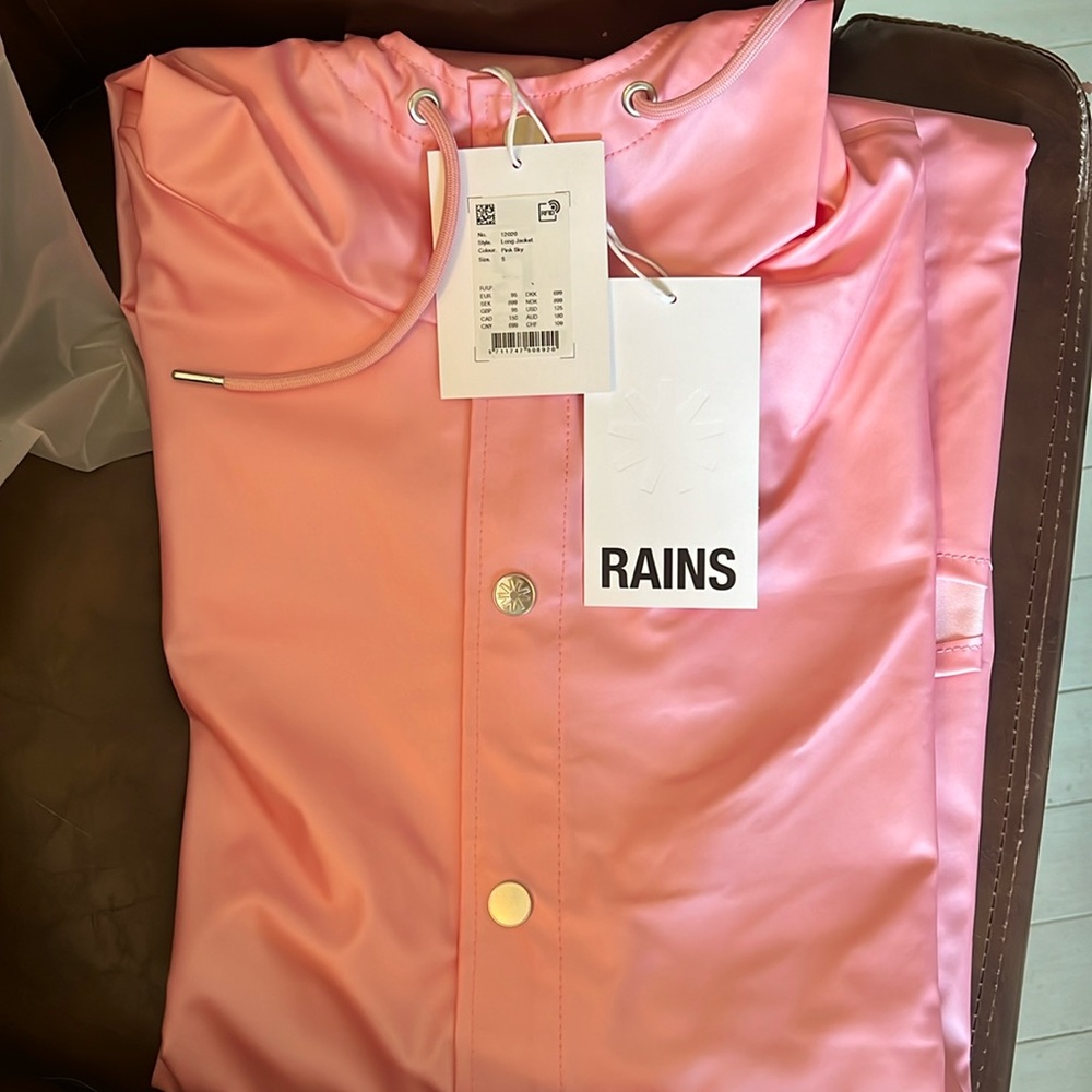 Rains long hooded pink jacket small nwt